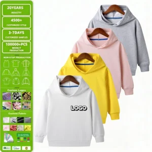 Children’s Sweatshirt Boys and Girls Spring Autumn Solid Color Long Sleeve Hoodie 100% Cotton Top