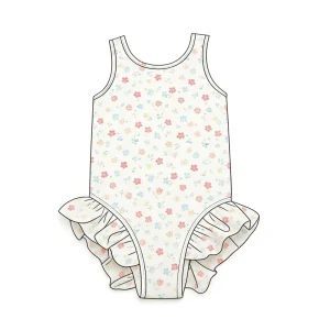 Children’s Sweet Small Flower Ruffled One Piece Swimsuit Breathable Nylon Spandex Girls Swimwear