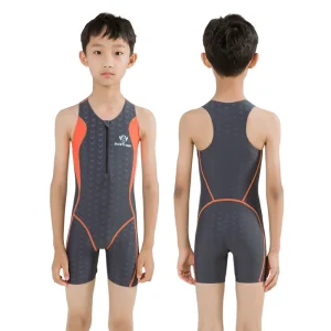 Children’s Swim Training Suit Sleeveless Half Leg Front Zipper Nylon Spandex Rash Guard Boys Girls OEM ODM