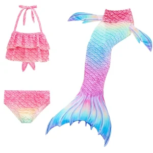 Children’s Swimsuit Set Girl Children Swimsuit 3-piece Set Kids Girls Swimwear Mermaid Plaid OEM Service