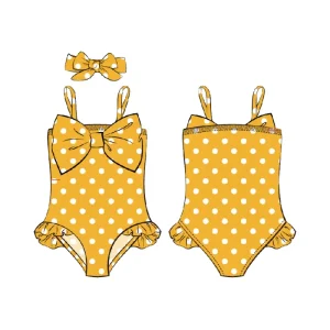 Children’s Swimwear Girls’ Yellow Wave Dot Bathing Clothes for Baby Toddlers Girls Kids Classic Swimsuit