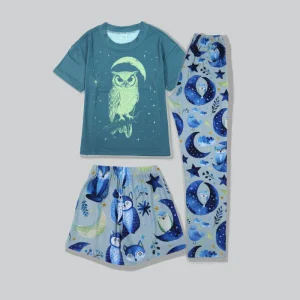 Children’s Thermal Breathable Pajamas Set 3 Piece Summer Clothing for Girls and Boys (95% Polyester 5% Spandex)