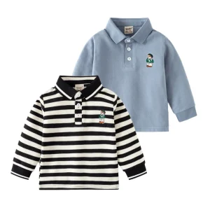 Children’s Trendy Long Sleeved Polo Shirts Boys’ Baby Lapel Tops for Spring Fall Small Medium sized T Shirts Shirts