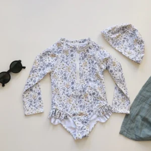 Children’s UPF Over 50 Swimwear Kids Girl Fashion Frills Swimsuit Breathable Lovely Zipper Swimming Romper Beachwear