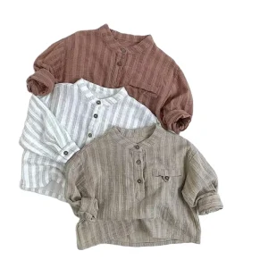 Children’s Unisex Striped Shirt 1-6 Years Old Long Sleeve T Shirt Elastic Top O-Neck Simple Baby Clothes Toddler Boy Clothing