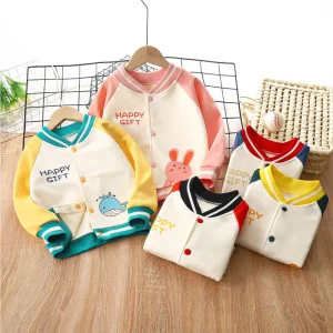 Children’s Velvet Cardigan Boys Girls Coat Outdoor Sports Sweater Korean Baseball Uniform 1-3 Years Old Breathable