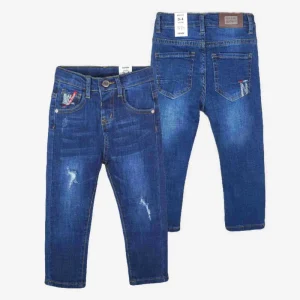 Children’s Versatile Embroidered Jeans Boys’ Blue Long Pants Autumn Spring Jeans
