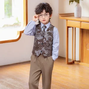 Children’s Vest 3/4pcs Suit Elegant Kids Boys Wedding Suit Kids Waistcoat Pants Bowtie Boys Suits Outfits Set