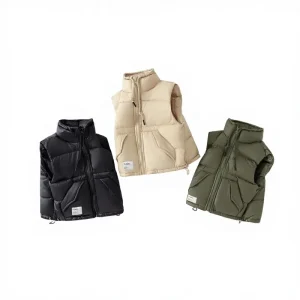 Children’s Vest Autumn Winter New Stylish Down Padded Warm Zip Up Solid Color Nylon Waistcoat for Boys Girls Baby