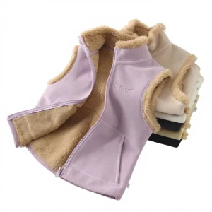 Children’s Vest Winter New Girls’ Fluff Fleece Lined Thickened Cardigan Pupil One Piece Warm Waistcoat
