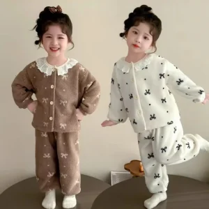 Children’s Warm up Set Fall and Winter Style Boys’ and Girls’ Cardigan Pajamas Baby Home Clothes Set