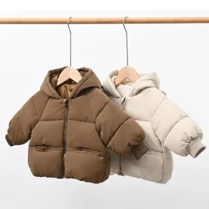 Children’s Winter Thick Hooded Jacket for Boys Girls Breathable Long Sleeve Warm Coat Zipper Closure Europe America