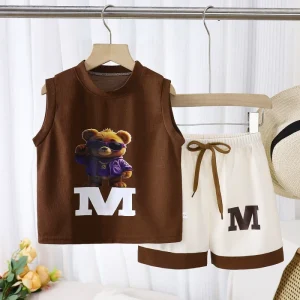 Children’s vest set Summer thin boys and girls vest shorts two piece medium and large children sleeveless vest set breathable
