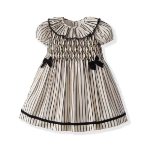 Christening Toddler Dress Baby Girl Striped Bubble Sleeve Kids Clothing Ruffle Design Collar Luxury Children’s Dress