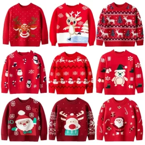 Christmas Cartoon Versatile Knitted Base Sweater for Boys and Girls Thick Velvet with Polyester Material