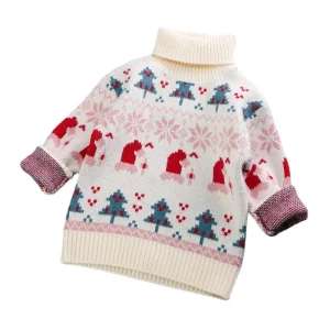 Christmas Winter Newborn Baby Boy Pullover High Collar Knitting Elk Cartoon Children Girl Sweater