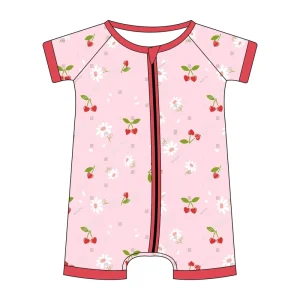Classic Baby Onesie Short Sleeve Bamboo Pajamas Unisex Breathable Soft Kid Clothes with Trendy Print Indoor Sleepwear