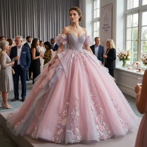 Classic Fantasy Ball Gown Wedding Dress for Girls Mix Match Embroidered Pearls Breathable Washable Natural Waistline OEM Service