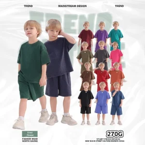 Classic Fashion Cotton Solid Color Boys Short Sets Sportswear Two Piece Soft for Boys Daily Sports