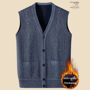 Classic Simple Design Men’s V Neck Golf Vest Custom LOGO OEM ODM Anti-Wrinkle Knitted Sweater for Autumn Keep Warm Boy