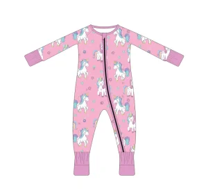 Classic Style Baby Romper Long Sleeve Bamboo Fiber Sleepwear Breathable Soft Unisex Pajamas with Unicorn Print