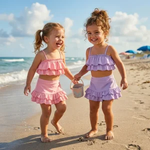 Clothing Manufacturer Summer Girls Swim Dress Breathable Kids Skirted Ruffle Swimsuit UPF 50+ Custom Girls Swimwear