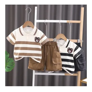 Clothing for Boys Casual Summer Wear Baby Boys Clothing Striped Bear Polo T shirt Cotton Shorts 2pcs Boy Child Clothes