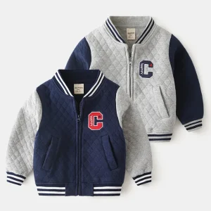 Clothing for Children Kids Boys Warm Striped Classic Long Jacket Coats for Men With Letters Pattern