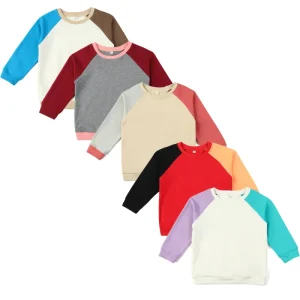 Color Block Boy Bubble Sweatshirts O Neck Long Sleeve Autumn Customizable Oversized Crewneck Jumpers for Infant Baby