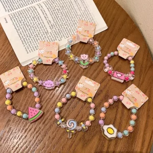 Colorful Cute Elastic Children Beads Bracelet Kids Charm Pendant Bracelets for Girls Birthday Gifts