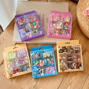 Colorful Cute Kids Hair Accessories Set with Elastic Hair Ties Mini Hair Clips and Hair Bands Gift for Toddlers & Little Girls
