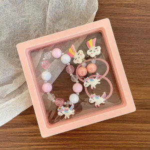 Colorful Kids Jewelry & Hair Accessories Set Cute Cartoon Bracelet Earrings Hair Clips + Gem Stickers Gift Pack
