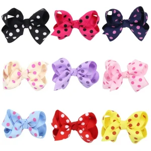 Colorful Polka Dot Printed Polyester 7.5cm Jojo Grosgrain Fashion Hair Bows for Girls Children Hair Grip Accessories