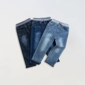 Comfortable Children Mid waist Cotton Jeans Whiskering Washed Distressed Drawstring Zipper versatile Casual Boys 8263