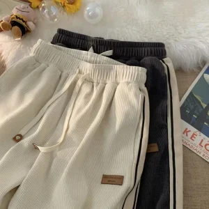 Corduroy Pants Men’s Teenagers Loose Straight Wide Leg Pants Boys Sports Casual Pants