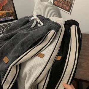 Corduroy Pants Men’s Teenagers Loose Straight Wide Leg Pants Fashionable Boys Sports Casual Pants