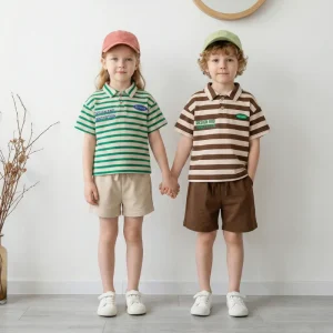 Cotton Boys Sports Clothing Sets Striped Polo Quick Dry Breathable Casual Summer Kids Tops Shorts CE BSCI Certified