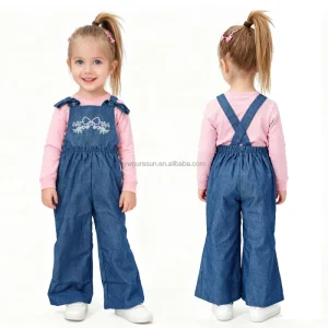 Cotton Jeans Romper for Girls Kids Clothes Sleeveless Jumpsuit with Embroidery Suspenders