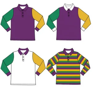 Cotton Long Sleeve Mardi Gras Kids Purple, Green & Gold Polo Shirt Baby Boys Shirts