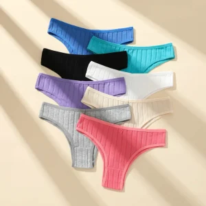 Cotton Ribbed Butt Lifting Women’s Brazilian Briefs Solid Color Low Rise Breathable Double Layer Crotch Teen Girls’ Underwear