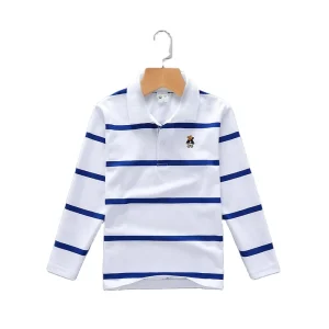 Cotton Stripe Polo T-Shirts for Kids OEM Boys Casual Clothing Long Sleeve Summer Shirts for 3-14 Years