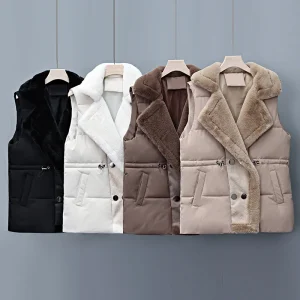 Cotton Vest Women’s Thickened Warm Keeping Vest Solid Color Waistcoat Fashion