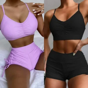Crop Top Girls Swimwear Plain Colors Breathable Fitness Swimwear