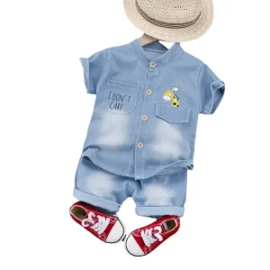 Cross Border Casual Short Sleeved Suit for Boys Children’s Denim with Summer Deer Print Shirt Boys Shirts