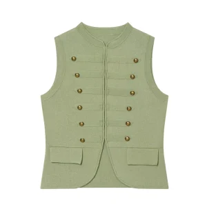 Cross Border Spring Fashion Sleeveless Round Neck Casual Knitted Vest High Quality Top