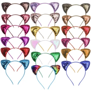 Cross-border Colorful Plastic Cat Ear Headband for Kids Sweet Flip-flop Fish Scale Sequin Ethnic/national Style Party Halloween