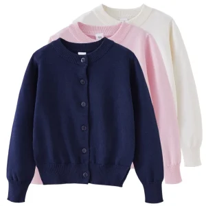 Custom 1-14Y Girls’ Sweaters Spring Fall Knitted Cardigans for Kids Air Conditioned Shirts for Outwears