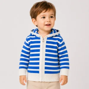 Custom 100% Cotton Cute Knit Sweater Kids Street Wear Baby Clothes Boys Hoodies Blank Coat With Zipper for Child