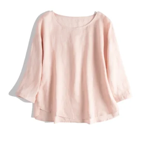 Custom 100% Linen Girl’s Fancy Linen Clothing Pullover Short Sleeve Blouse Shirts