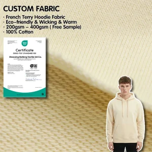 Custom 100% Organic Cotton French Terry Weft Knitted Fabric 320gsm Wicking Heavyweight for Girls Outdoor Hoodie Sweatshirt
